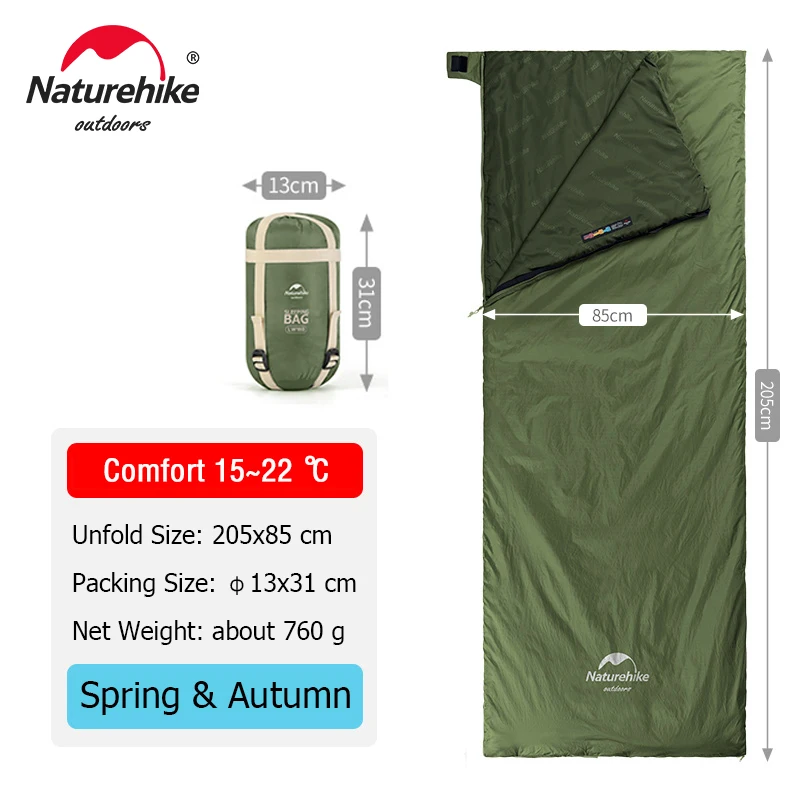 Saco de dormir Naturehike LW180 ultraligero 3 estaciones Camping senderismo sacos de dormir al aire libre portátil impermeable saco de dormir de algodón