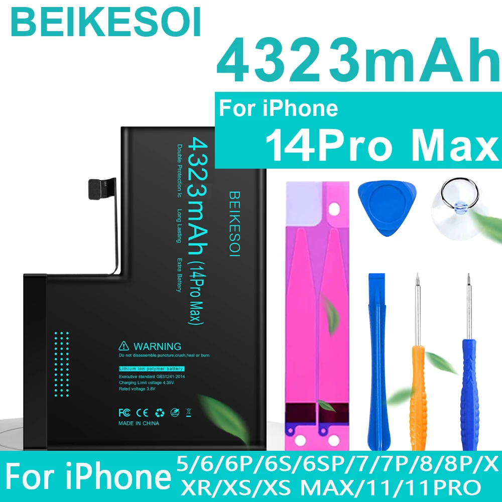 

BEIKESOI Original High Capacity Rechargeable Batterie for Apple iPhone 11 12 13 14 X XS Max Battery for iphone Lithium Battery