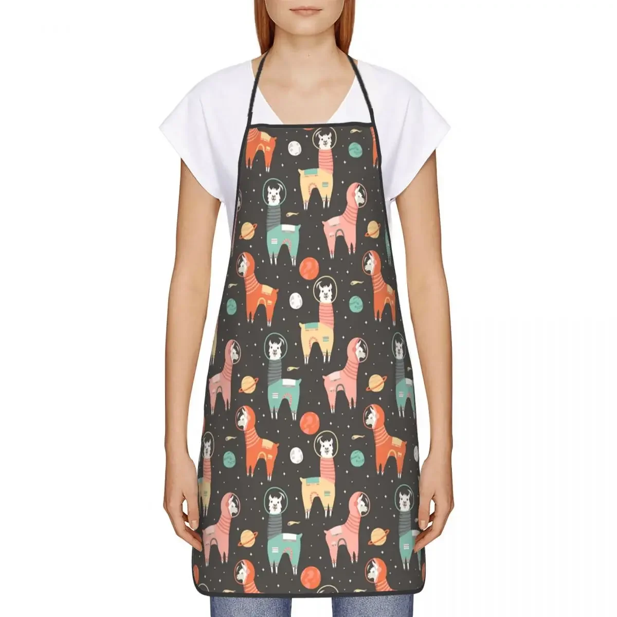 Astronaut Llamas In Space Bib Aprons Men Women Unisex Kitchen Chef Cartoon Alpaca Tablier Cuisine for Cooking Baking Gardening