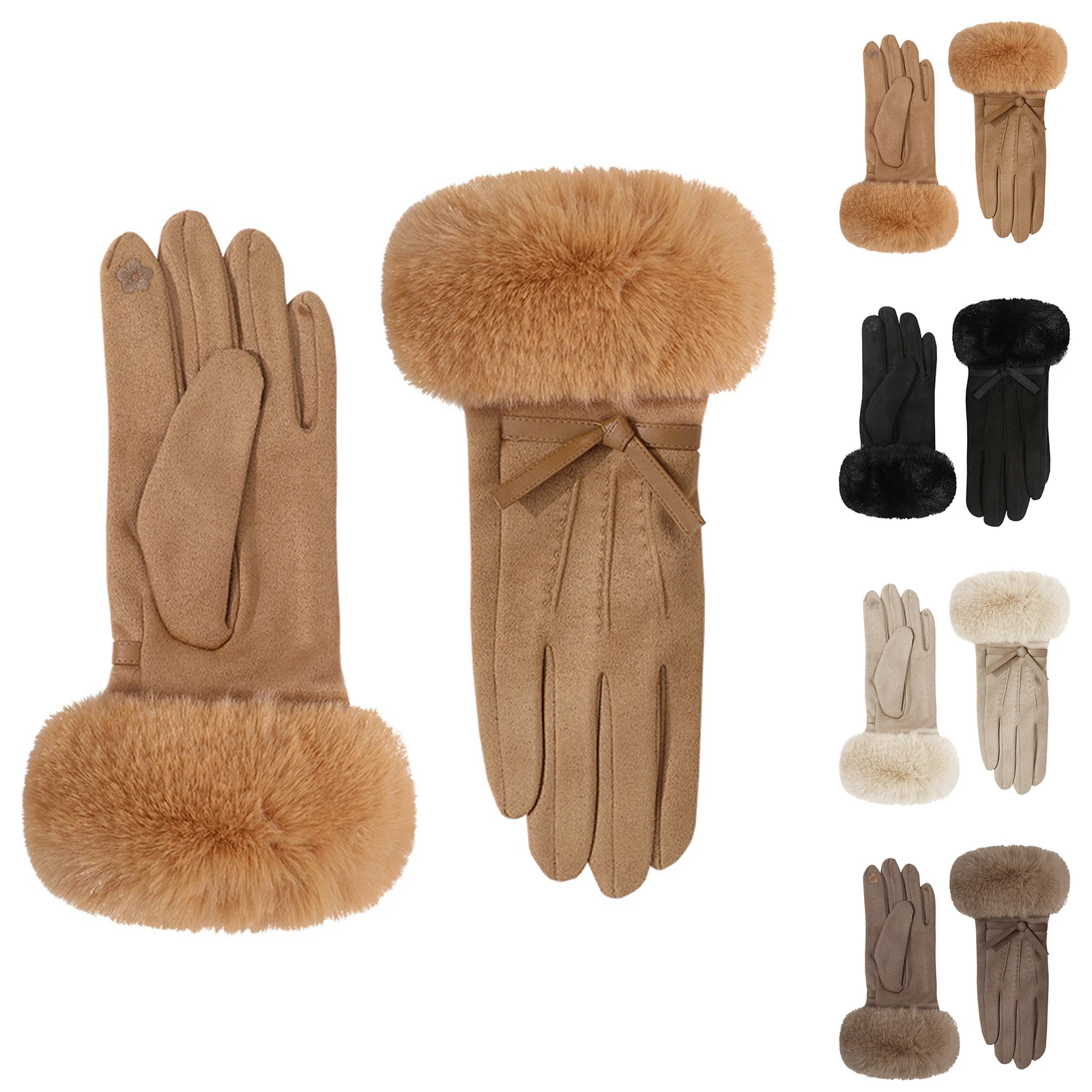 

Женские зимние толстые плюшевые перчатки, модные теплые замшевые уличные перчатки, женские перчатки для вождения с сенсорным экраном, спортивные велосипедные варежки