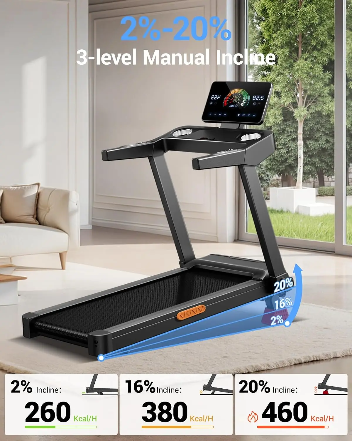 Treadmill with Auto/Manual 20% Incline, Treadmills for Home, Portable Treadmill with 400lb Capacity, 3.5HP Quiet Running Machine