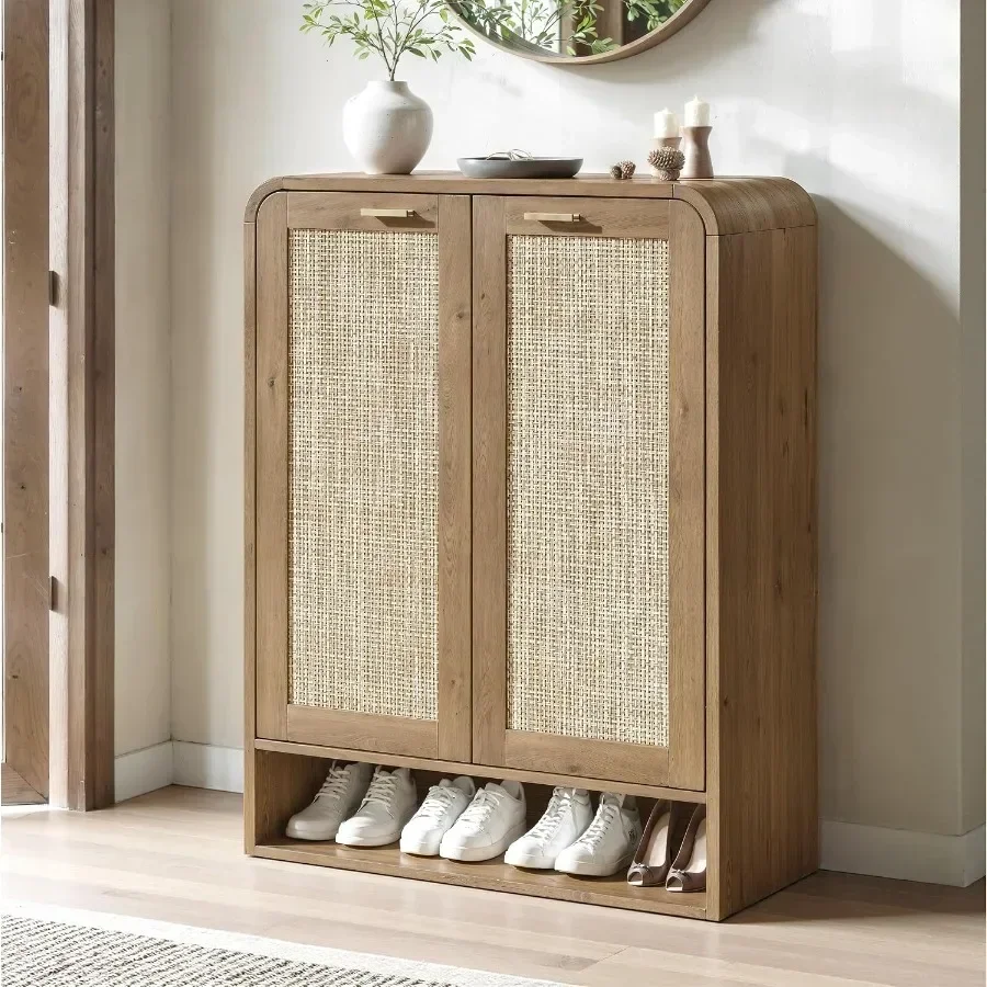 41 Inch Rattan Shoe Storage Cabinet Holds 24 Pairs