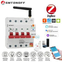 Tuya zigbee 4p smart rcbo mit messung multifunktion schutz sprach steuerung alexa google alice