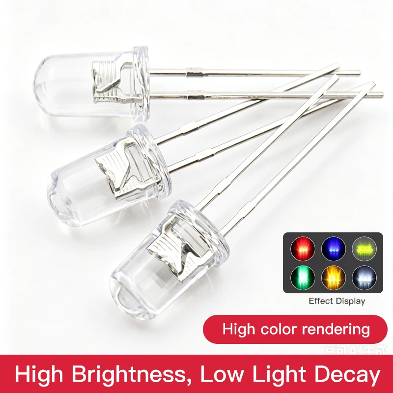 

1000PCS 5mm Round Mouse DIP LED High Brightness Red Yellow Blue Green White Pink Light-Emitting Diode
