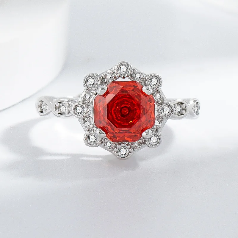 

Rose Cut Romantic Shining 925 Sterling Silver Simple Versatile High Carbon Diamond Fashion Light Luxury Ladies Ring