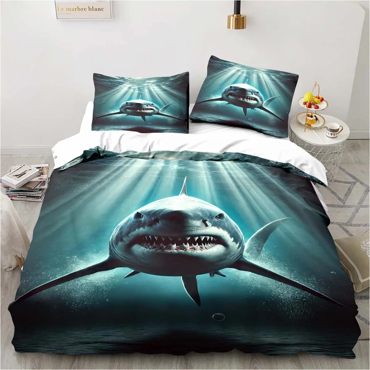 

3D Shark printing bed set set various shark pattern pillowcase quilt cover bedding single bed double bed bedding set luxury gift