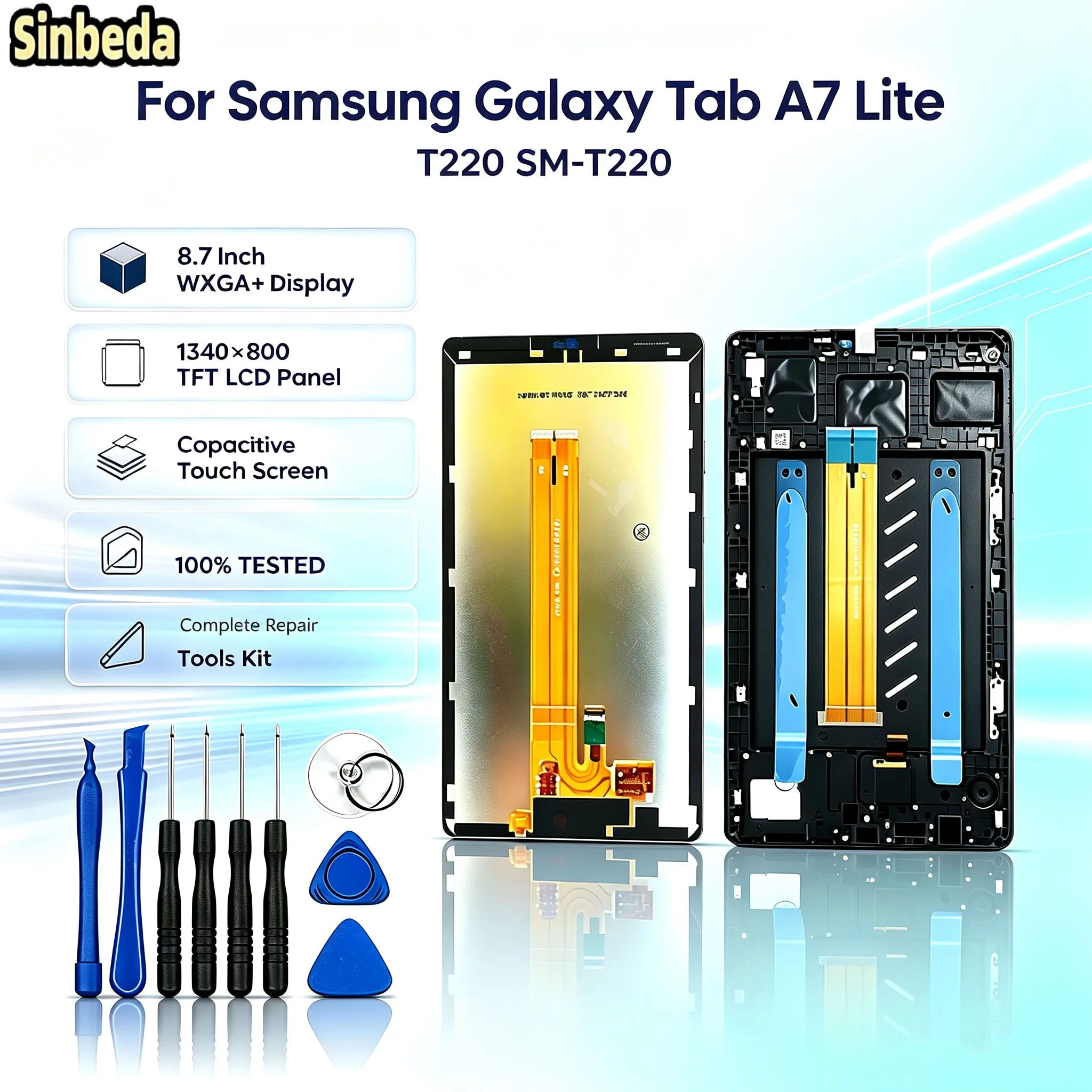 サムスンギャラクシータブa7ライトt220-sm-t220-2021用lcdディスプレイ-タッチスクリーンデジタイザーアセンブリ-100-テスト済み-修理ツールキット付き