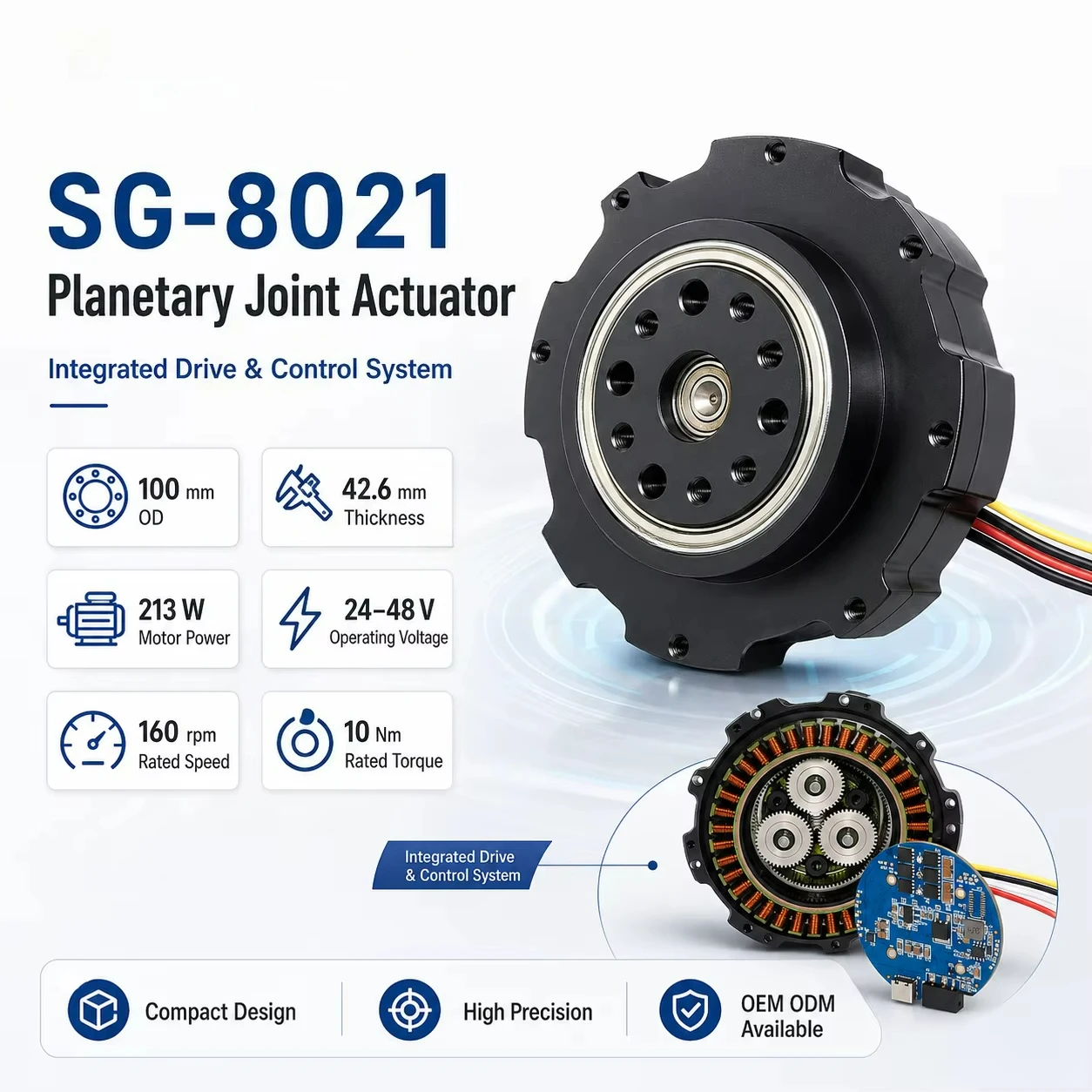 Planetary DC 24-48V 100MM Gear Motor 10Nm 160RPM 213W Low Noise High Precision High Efficiency Robot Joint Driver