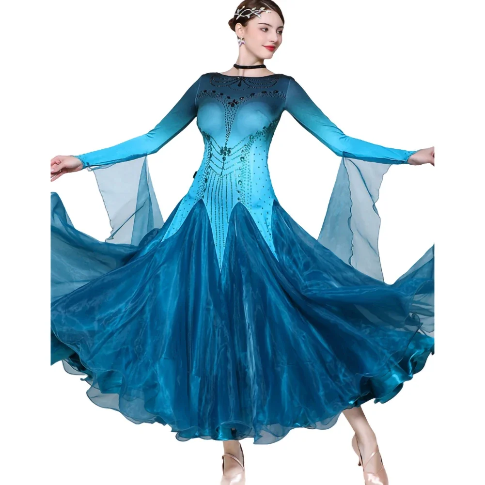 Vestido de danza moderna, baile de salón, vals, baile de salón, baile Cha, danza cuadrada, gran actuación, disfraz de competición