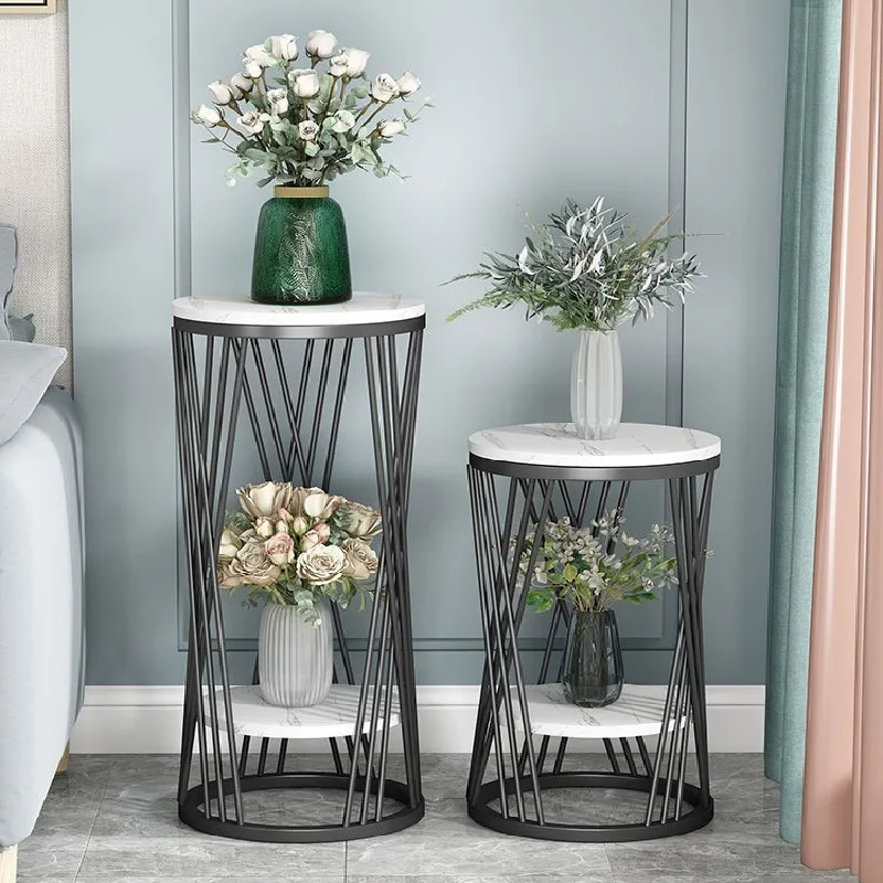 حامل زهور داخلي من الحديد المطاوع الاسكندنافي، زخرفة رخامية فاخرة، رف أرضية لغرفة المعيشة، رف زهور بسيط