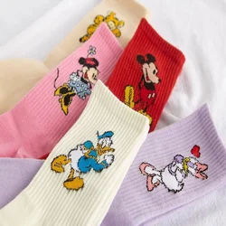 Disney Girl cartoon sweet and cute solid color Mickey Minnie Dais Donald Duck cotton sweat-absorbent tube socks sports socks