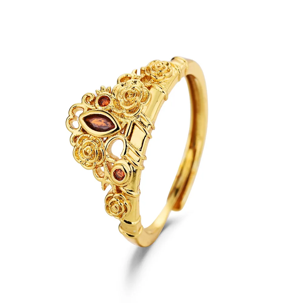 خاتم تاج الأميرة اليكرا للنساء والفتيات ، مطلي بالذهب ، زهرة قابلة للتعديل ، حفلة خطوبة ، إكسسوارات مجوهرات ، هدايا أنيقة