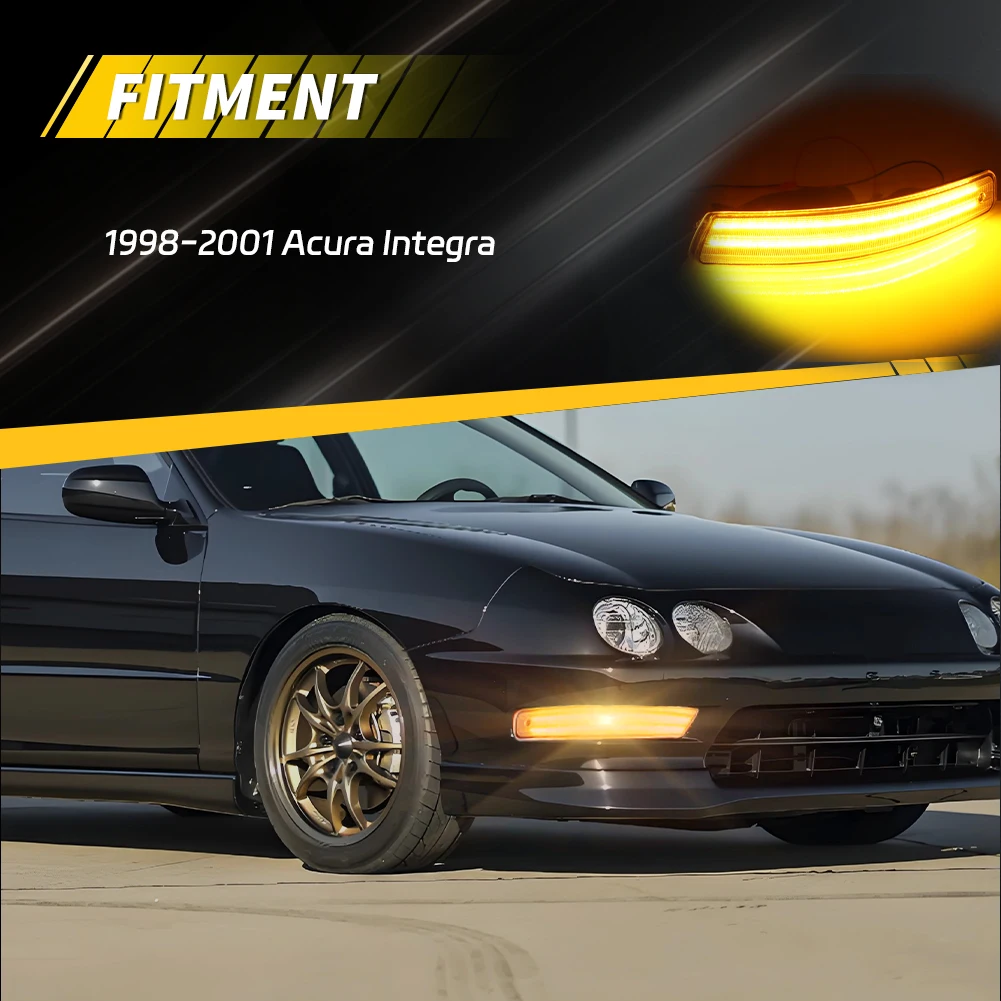 2Pcs For 1998 1999 2000 2001 Acura Integra Front Bumper Parking Light Turn Signal Light DRL Light W/Sequential Dynamic LED