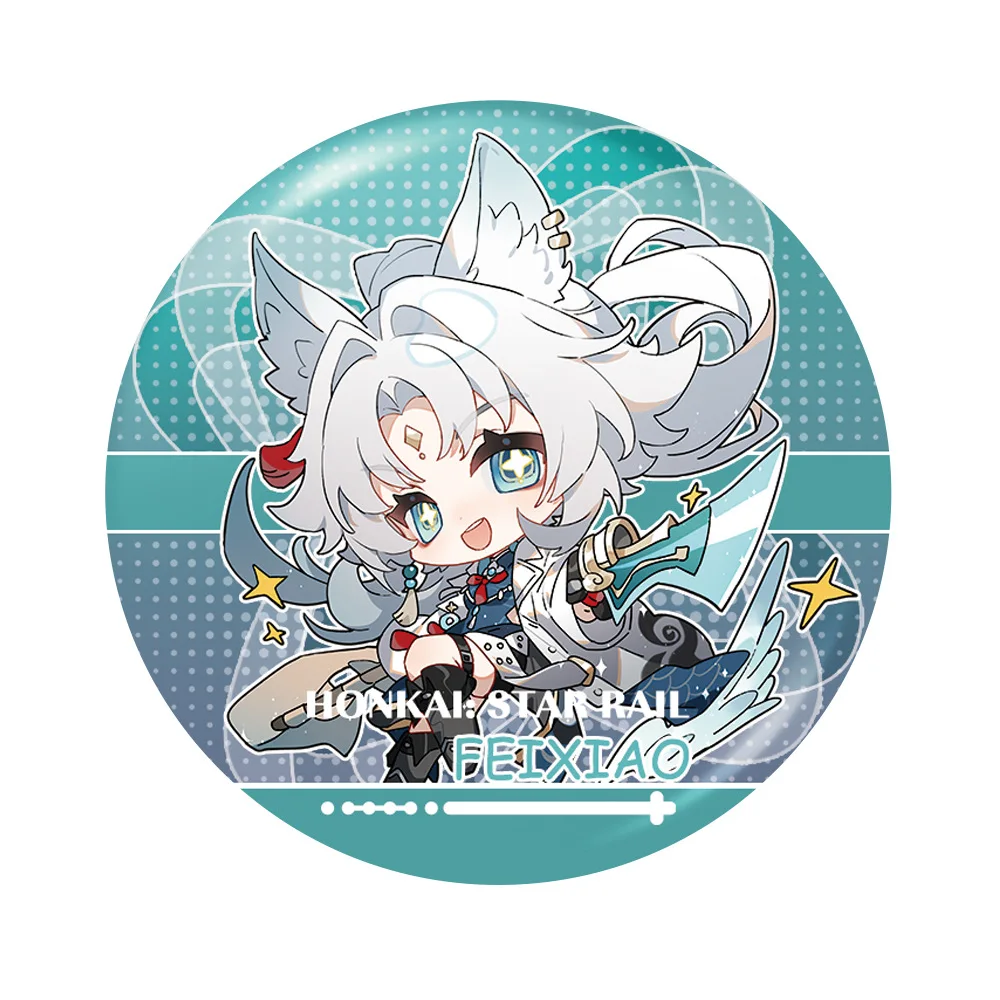 Anime Honkai: Star Rail Cute Figures Lingsha Moze Feixiao Metal Laser Badge Bag Decor Pins Toy Brooch Fans Christmas Gift