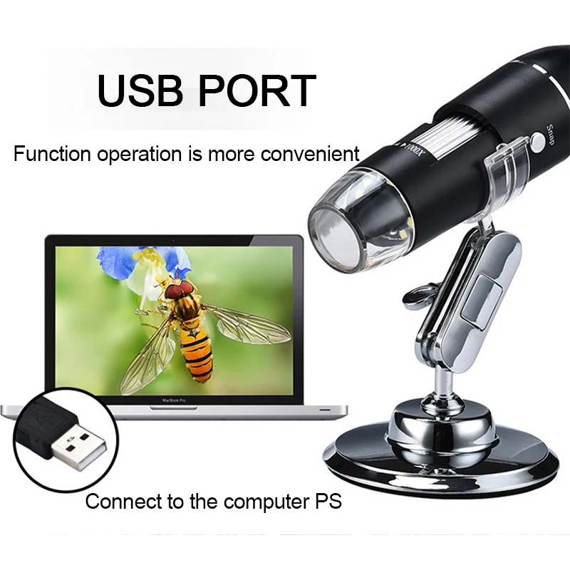 Digital Microscope Handheld USB HD Microscope Inspection Camera 1600X Magnification with Flexible Stand For iPhone iPad PC