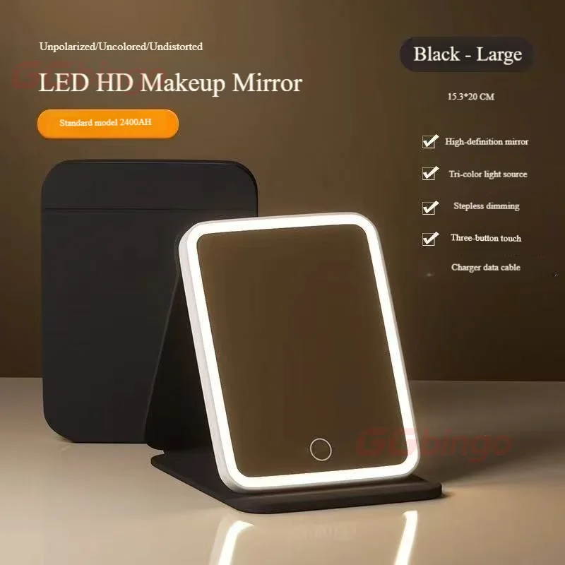 

Portable LED Touch Screen Makeup Mirror USB Rechargeable 3 Light Modes Foldable Cosmetic Mirror for on-the-goMakeup Application