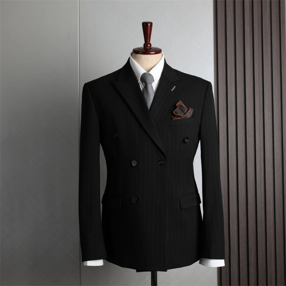 Chic Striped Slim Tuxedo, 2026 In Stock Double Breasted Jacket, Stunning Men's Suit, Peak Lapel Groom Wear, One Piece, 4 Colors