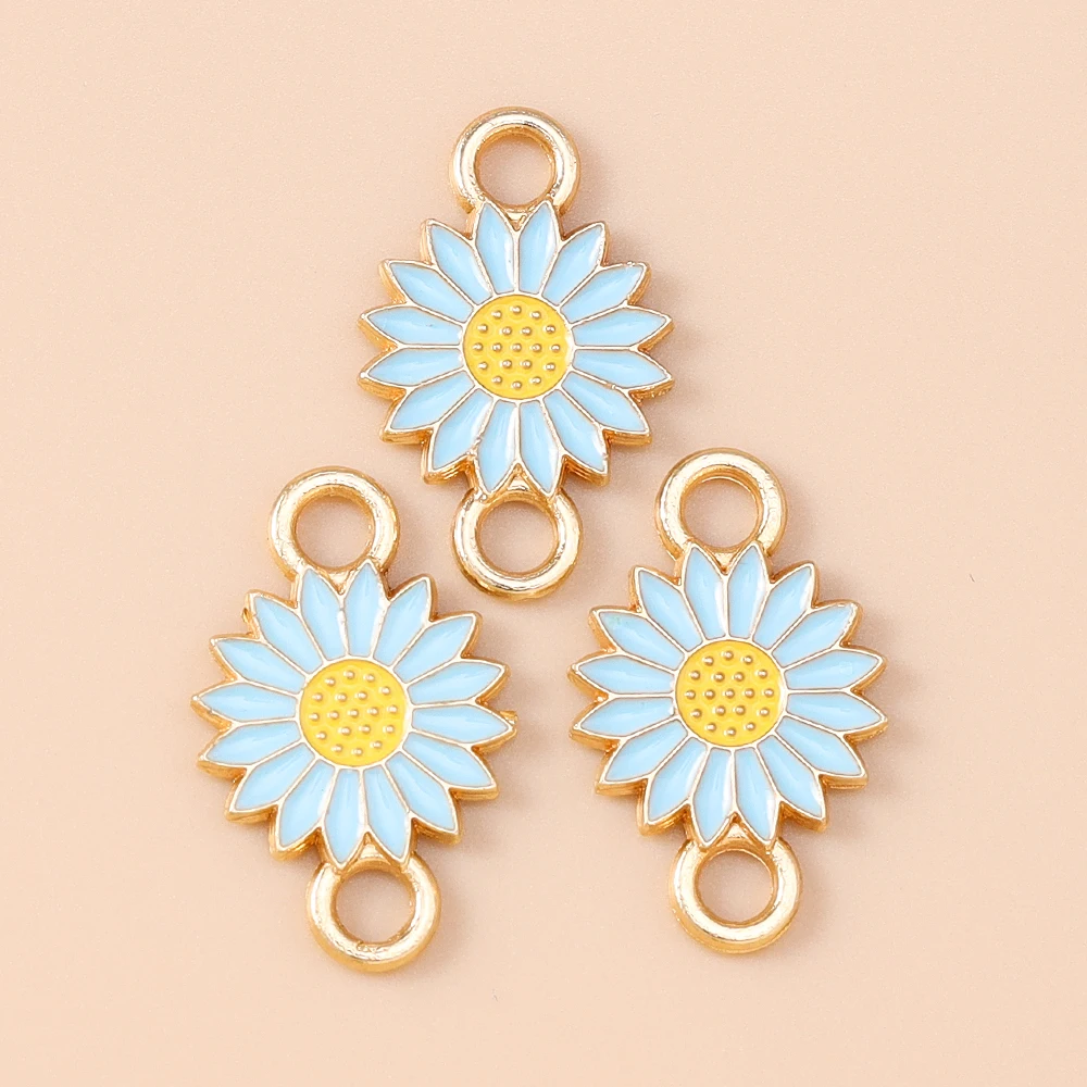 Leslie 10 Stück 13*21mm Emaille-Gänseblümchen-Anhänger mit Doppelloch für Schmuckherstellung, Blumen-Ohrringe, Armbänder, Halsketten, DIY – Detail 3