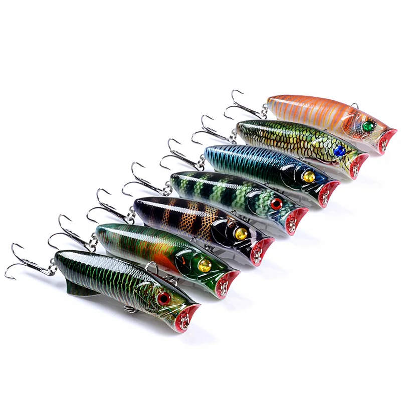 1pc Floathing Lure Topwater 3D 인쇄 포퍼 낚시 유혹 7.8cm 11.5g 하드 미끼 플라스틱 낚시 태클 크랭크 베이트 7 색