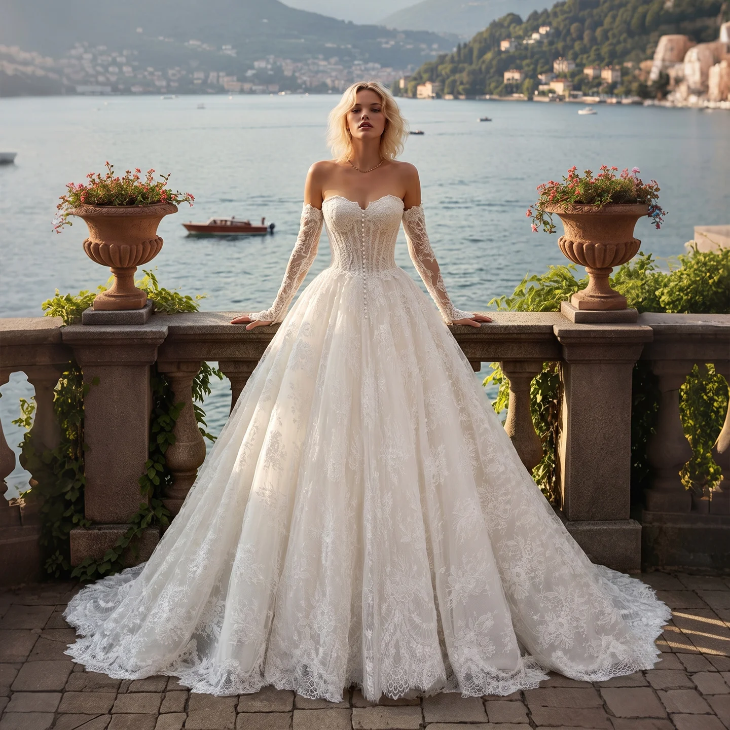 Sheer Fairy Wedding Dresses Elegant A-Line Sweetheart Lace Button Corset Pearls Backless Luxurious Bridal Gowns SW677 Customized