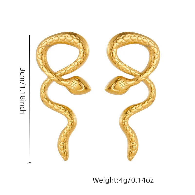 MEYRROYU 316L Stainless Steel Golden Textured Intersect Snake Earrings For Women Fashion Current New Ear Jewelry Lady Gift Party