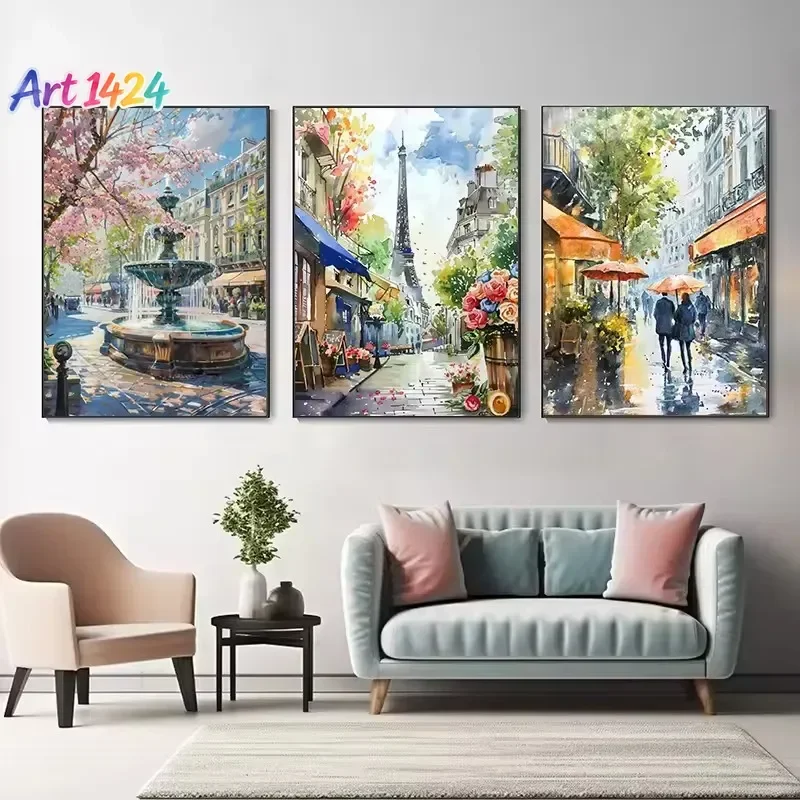1pc frameless canvas painting France Paris Pictures Fountain Cityscape Art Posters Canvas Prints Wall Paintings Living Room B