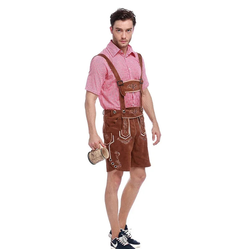 Genuine Leather German Beer Man Costumes Adult German Bavarian Oktoberfest Costume Men Halloween Cosplay Costumes