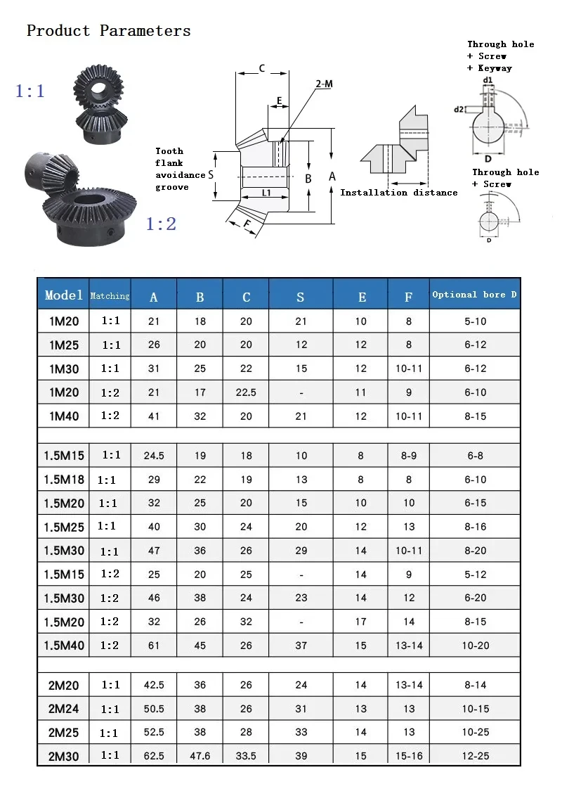 1pcs 1:1 Bevel Gear 1 Modulus 20 25 30 Teeth With Inner Hole 5mm 6mm 6.35mm 8mm10mm 12mm 90 Degree Drive Commutation Steel Gears