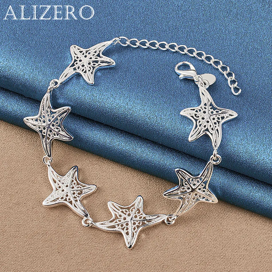 

ALIZERO 925 Sterling Silver Six Starfish Bracelet For Women Fashion Creativity Accessories Wedding Party Jewelry Gift