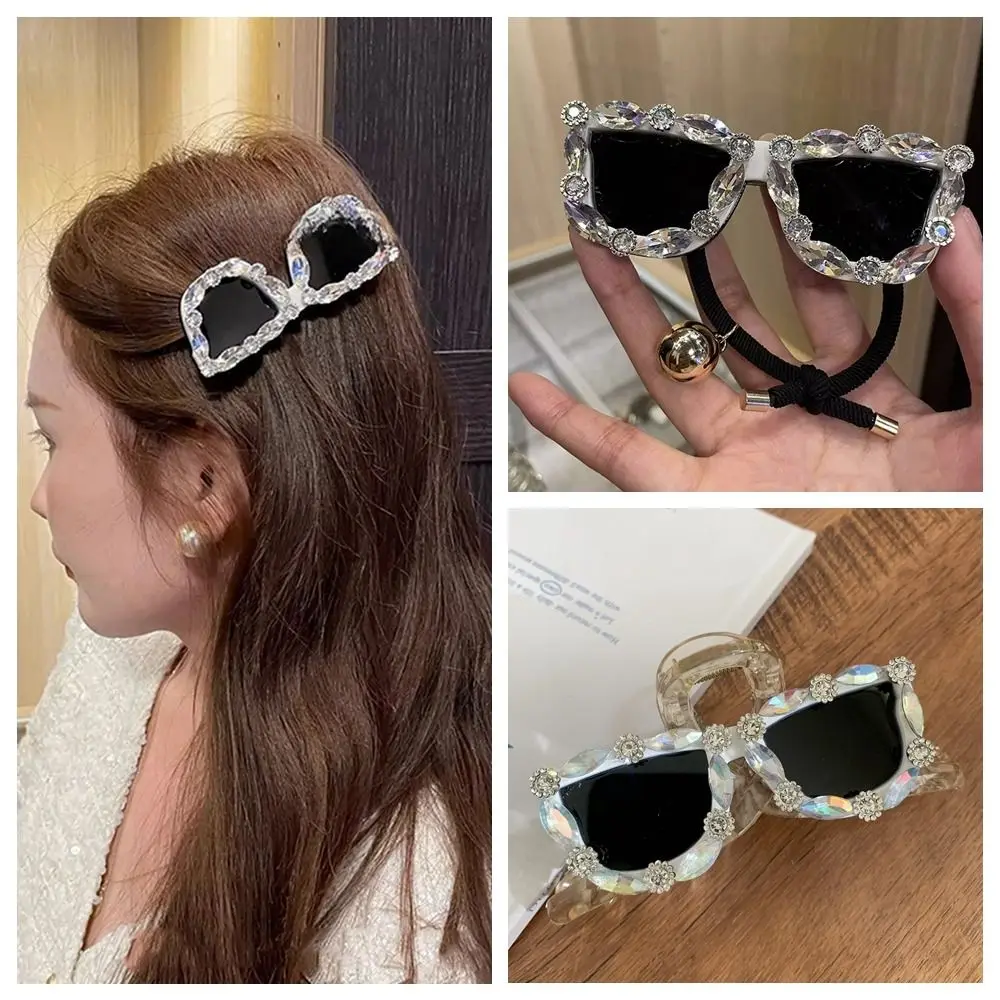 Gafas de sol acrílicas creativas para mujer, pinza para el pelo con diamantes de imitación de cristal brillante, tocado