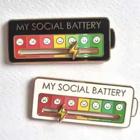 Mood Expression Pins for Women Men My Social Battery Brooches on Clothes Funny Alloy Badge Gifts