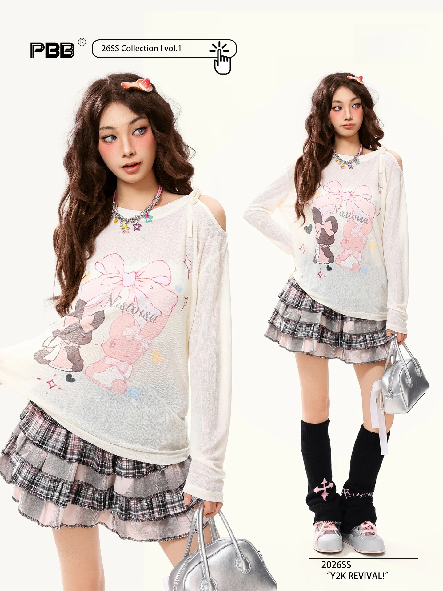 

PBB Gentle Wind Semi-Transparent Air Conditioner irt Women's Sweet Rabbit Tie oulder Top Loose Fit Long Sve ...