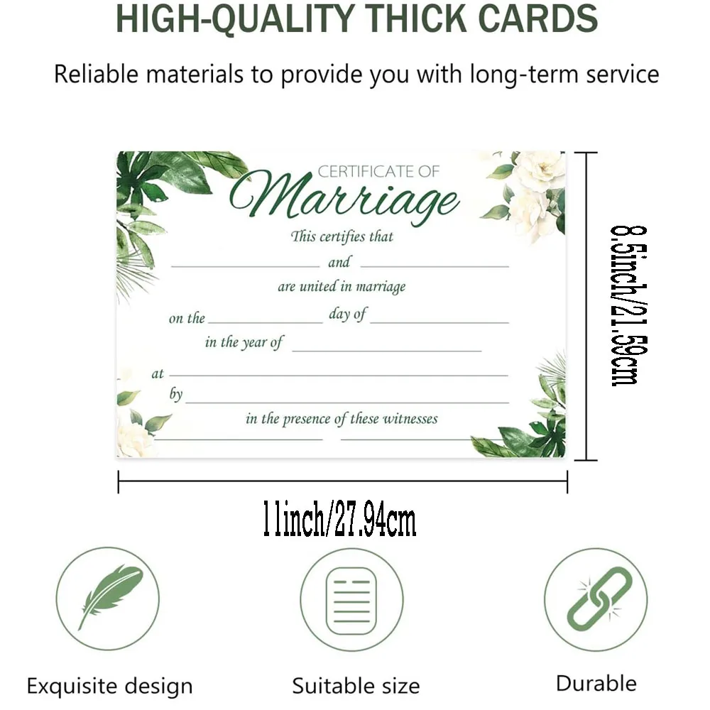 Greenery Marriage Certificates 8.5x11 Inch-Watercolor Plants Blank Wedding Certificate Expecting Marriage Proposals 15Pcs