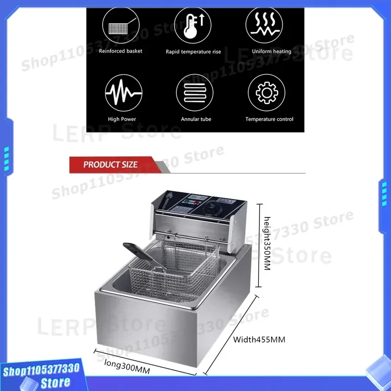 8L Commercial Electric Deep Fryer Single Tank Stainless Steel Industrial Kitchen Equipment Temperature Control Fast Heating