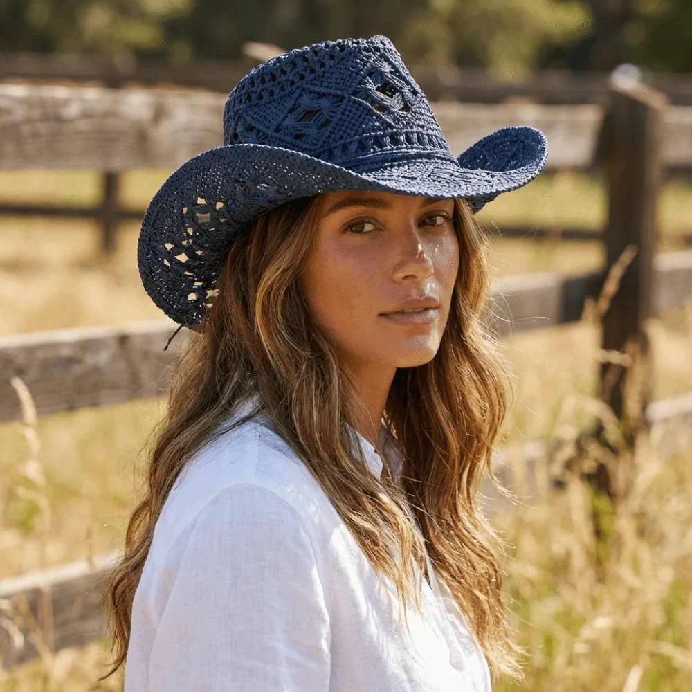 Unisex Hollow Out Bohemian Straw Hat Vintage Style Shell Decoration Beach Hat Foldable Wide Brim Sun Cowboy Hat Holiday