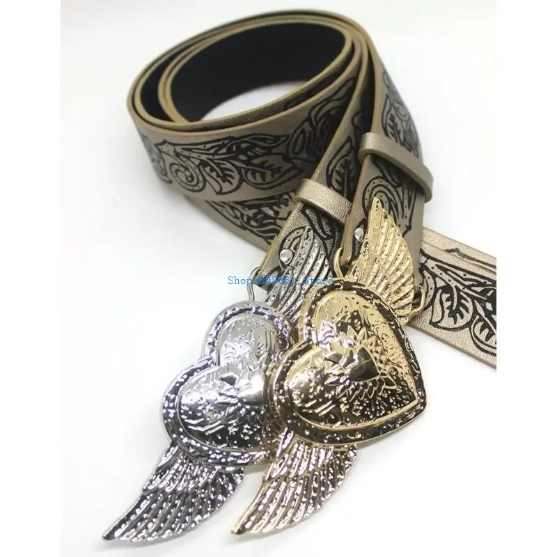 T3LC حزام خصر ملاك لفستان مرحلة الرقص للنساء الفتيات Y2K حزام فتاة ساخنة كبيرة الحجم Y2K محفورة مشبك حزام البنطال الجينز