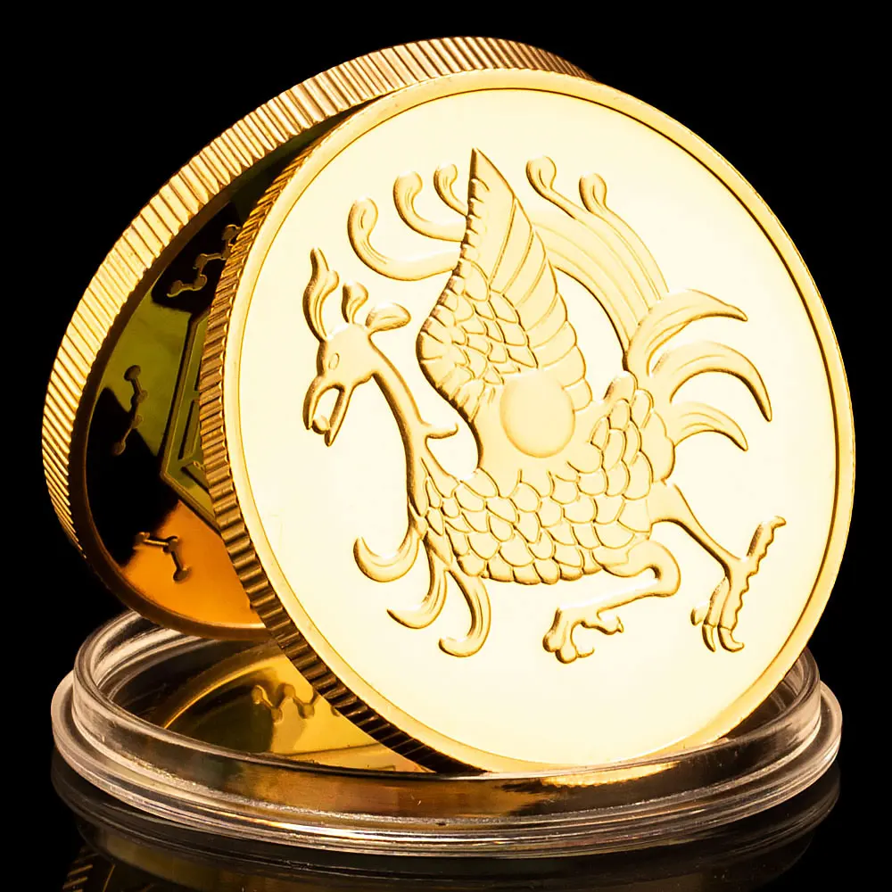 The Four Mythical Creatures of Ancient Times Vermilion Bird Collectible Silver Gold Plated Souvenir Coin Commemorative Coin