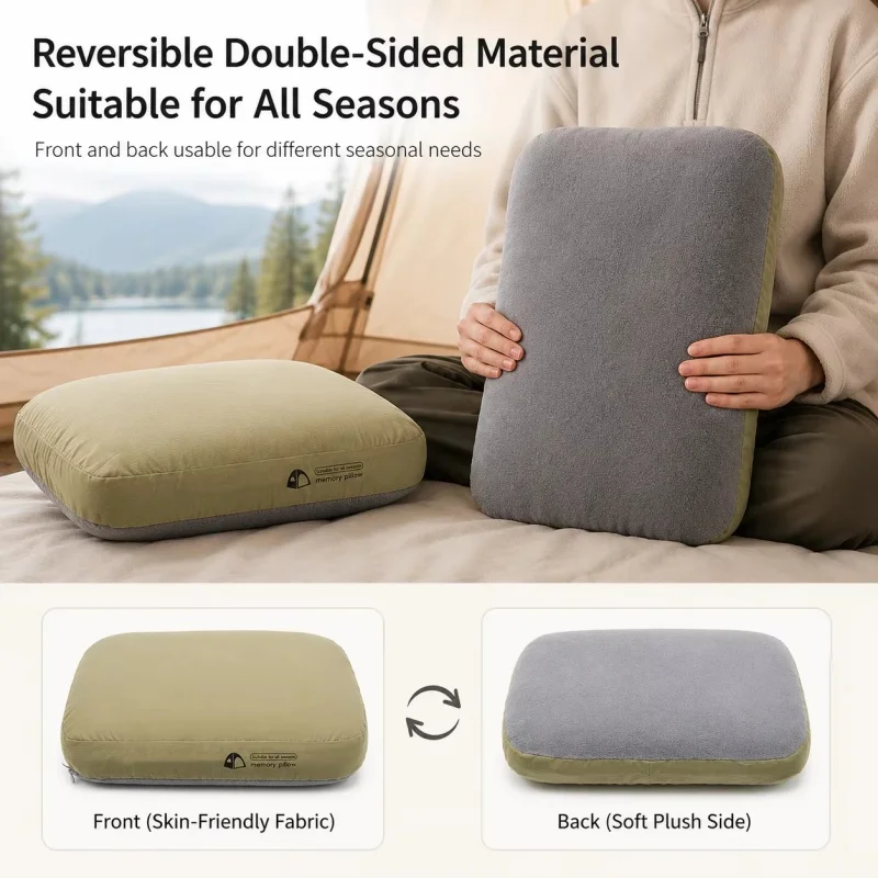 Memory Foam Camping Pillow, Portable Outdoor Travel Pillow With Removable Cover & Storage Bag For Camping Car Hiking