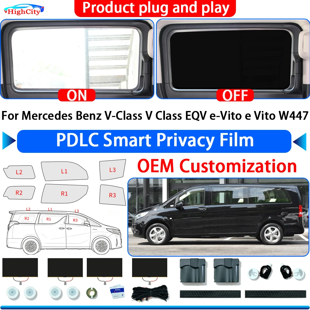For Mercedes Benz V-Class V Class EQV e-Vito eVitoW477 Switchable Electric Smart Privacy Film Polymer Liquid Crystal Film Window