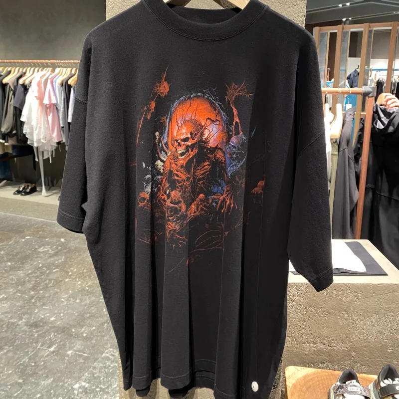 Oversized Y2K Tops Summer Vintage Cotton Short Sleeve Fashion Hiphop Streetwear Devil Print VT Tshirts Men Women Casual Tees