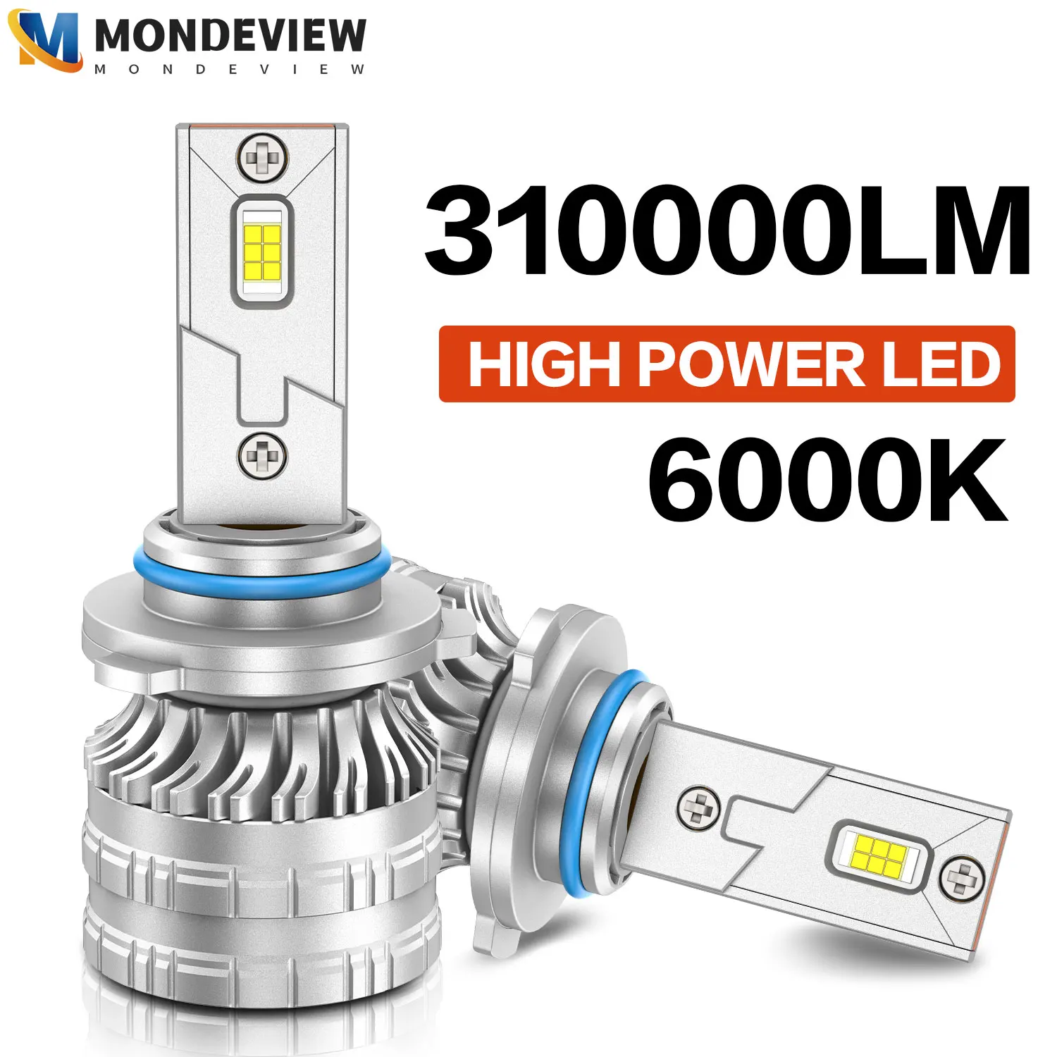 MONDEVIEW 2pcs K9S H1 H7 H11 H4 9005 9006 6000K White Light Spotlight High Brightness 31000LM High-power 300W LED Car Headlights