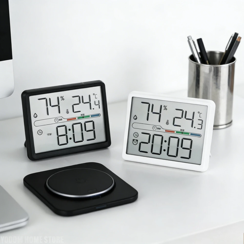 New LCD Display Alarm Clock with Thermometer Hygrometer Weather Station High Precision Electronic Table Clock for Home Bedroom
