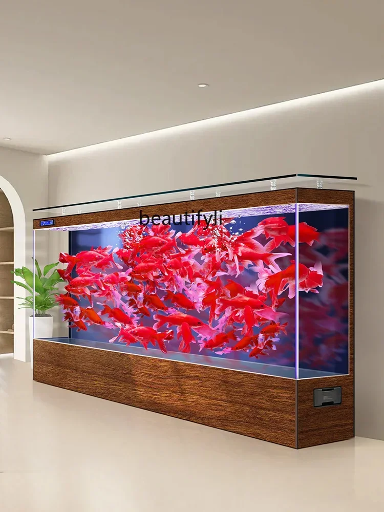 New ecological fish tank living room large ultra-white glass water-free integrated aquarium