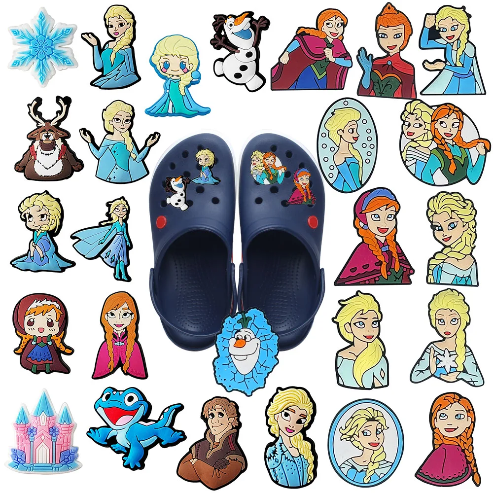 

1-25pcs MINISO Frozen Shoe Charms Clog Decorations for Accesories Wholesale Boys Girls Kids Christmas Party Gifts