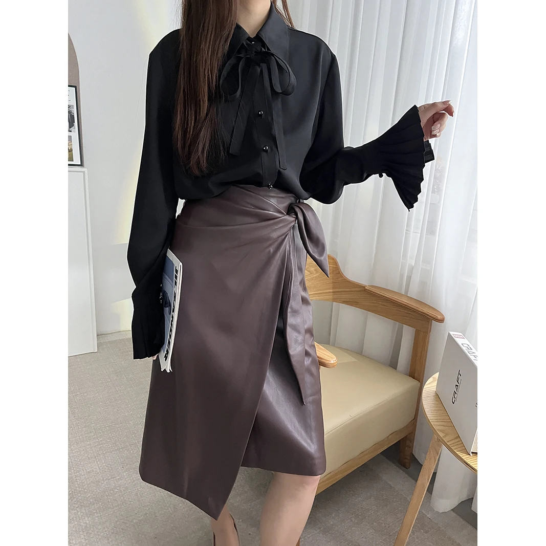 

Женское платье Ele Bla с длинными рукавами, длиной до щиколотки, со съемными плиссированными расклешенными рукавами, премиум-класса, осеннее