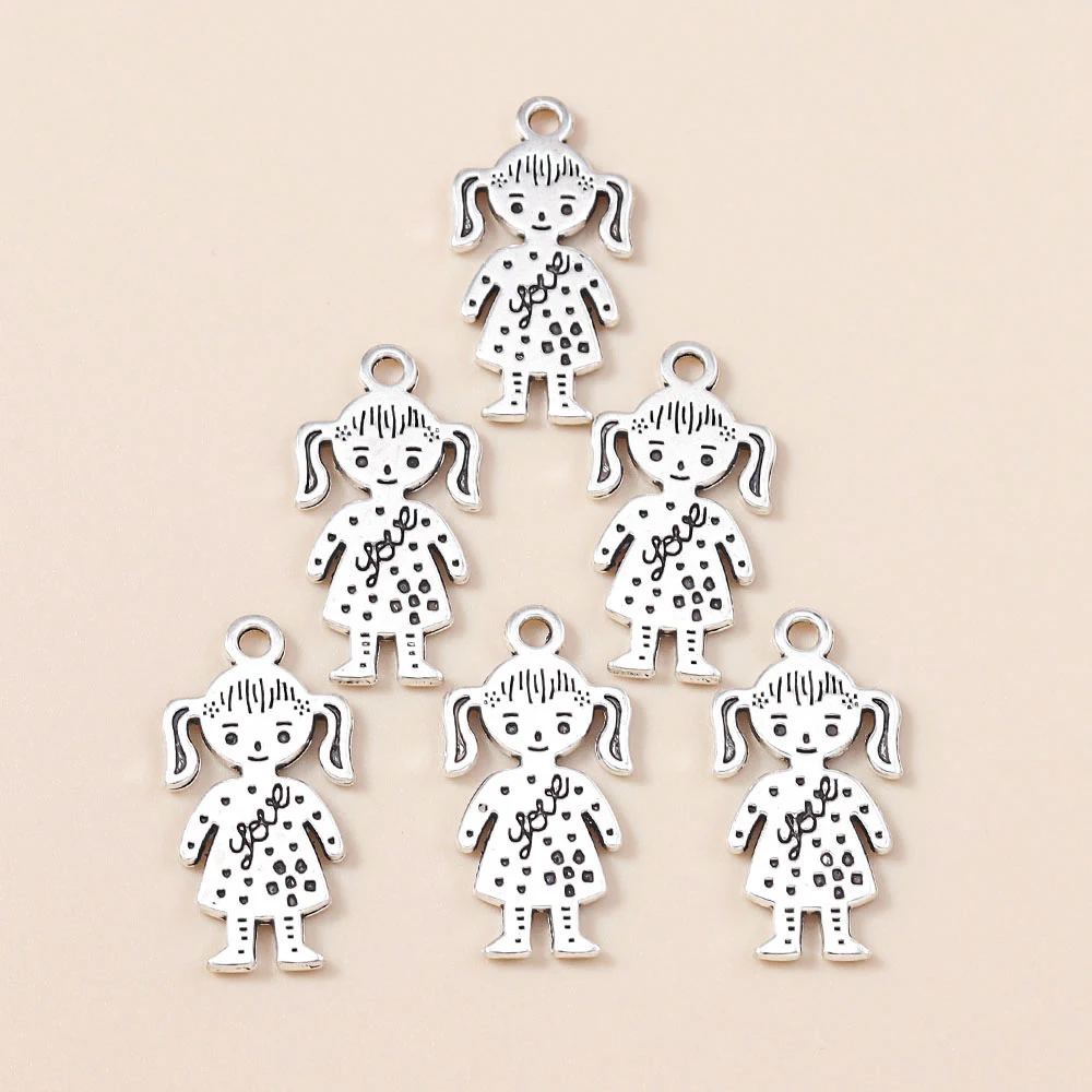 Leslie 10 Stück/Lot Legierung Antik-Silber-Farbe Niedliche Mädchen-Anhänger für Armbänder Halsketten DIY Schmuckherstellung Zubehör – Detail 6