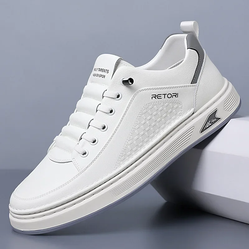 

New Shoes for Man Genuine Leather Casual Shoes Fashion White Flat Skateboard Shoes Youth Cool Slip-on Sneaker