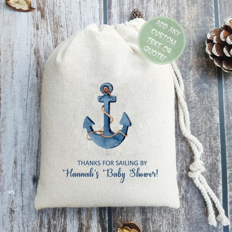 

5pcs Personalized Nautical Theme Party Favor Bags Birthday Baby Shower Supplies Party Decor Bags Seaside Themed Favor Pouches