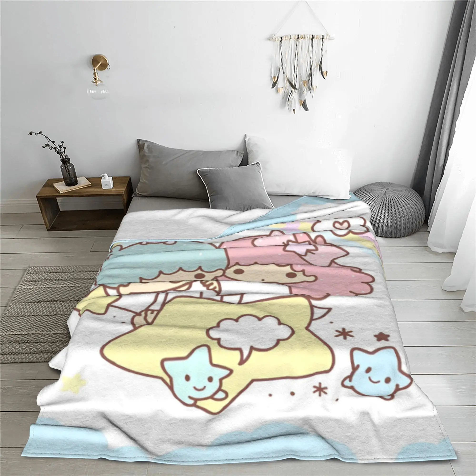 Little Twin Stars Rainbow Blankets Cartoon Kiki Lala Fleece Funny Soft Throw Blankets for Coverlet Spring/Autumn Outdoor