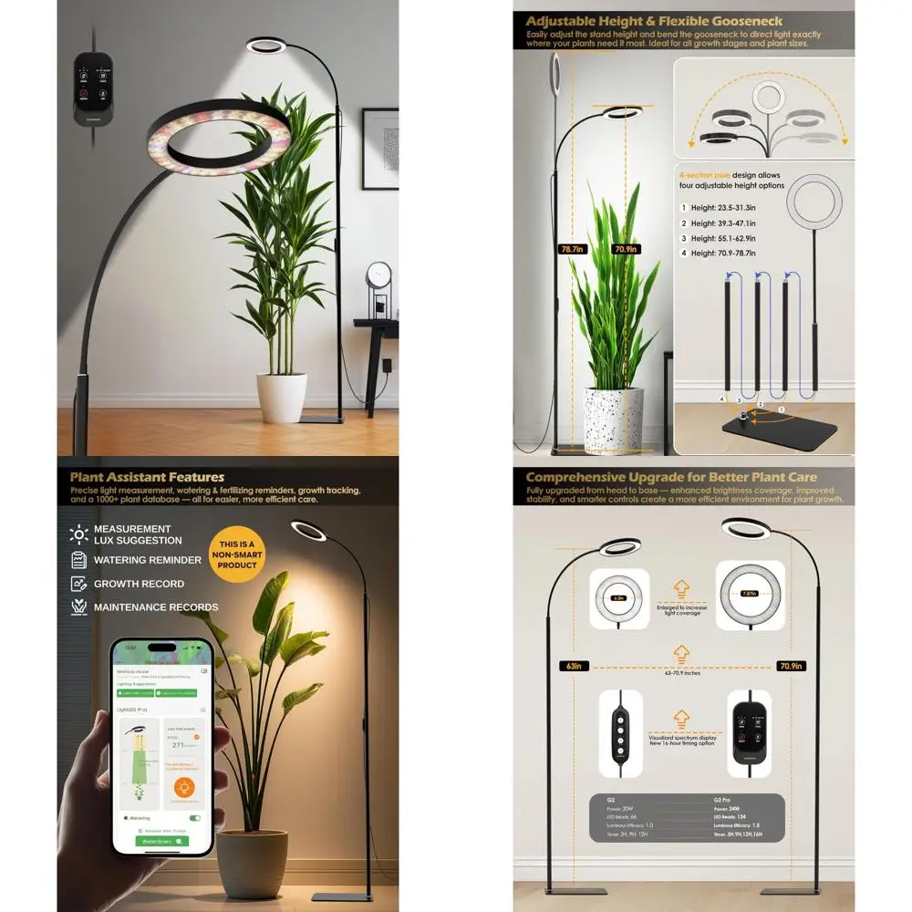 

24W Full Spectrum LED Indoor Plant Grow Light with Adjustable Height, Stepless Dimming, 3 Lighting Modes for Optimal Plant Growt